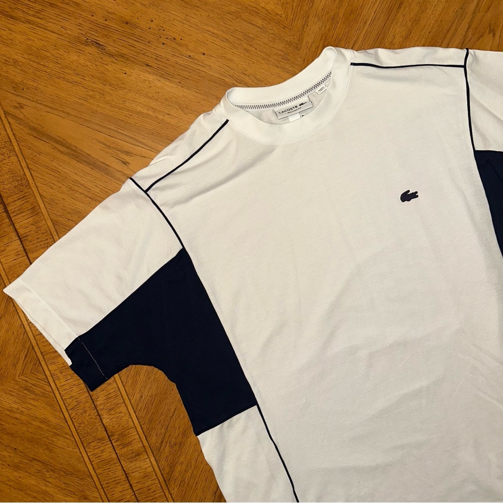 Lacoste T-Shirt Mens Size Large White Black Colorblock Regular Fit Athletic Croc